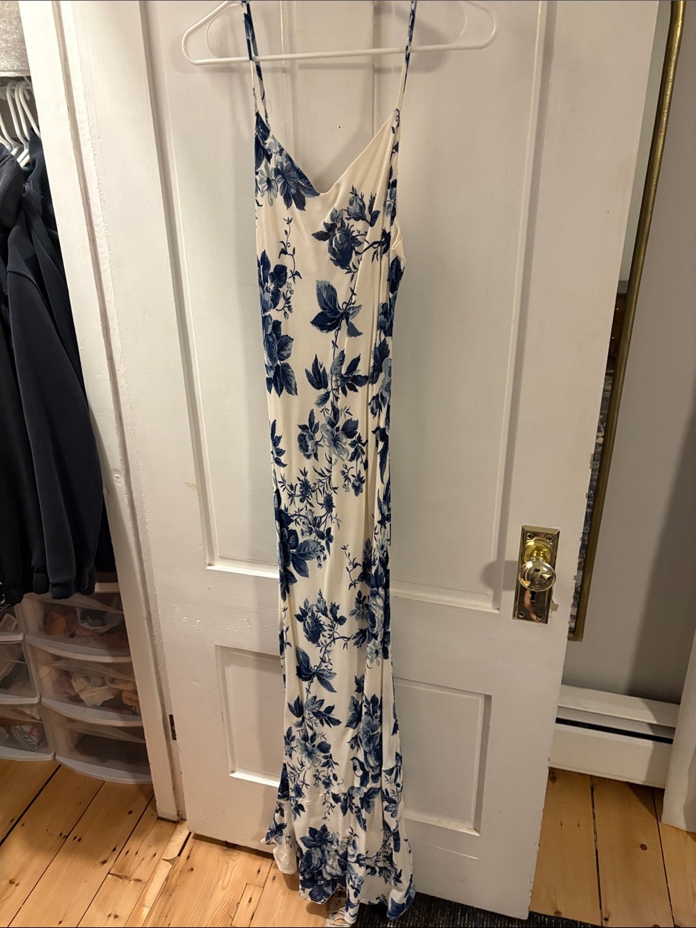 Reformation White & Blue Floral Slip Dress